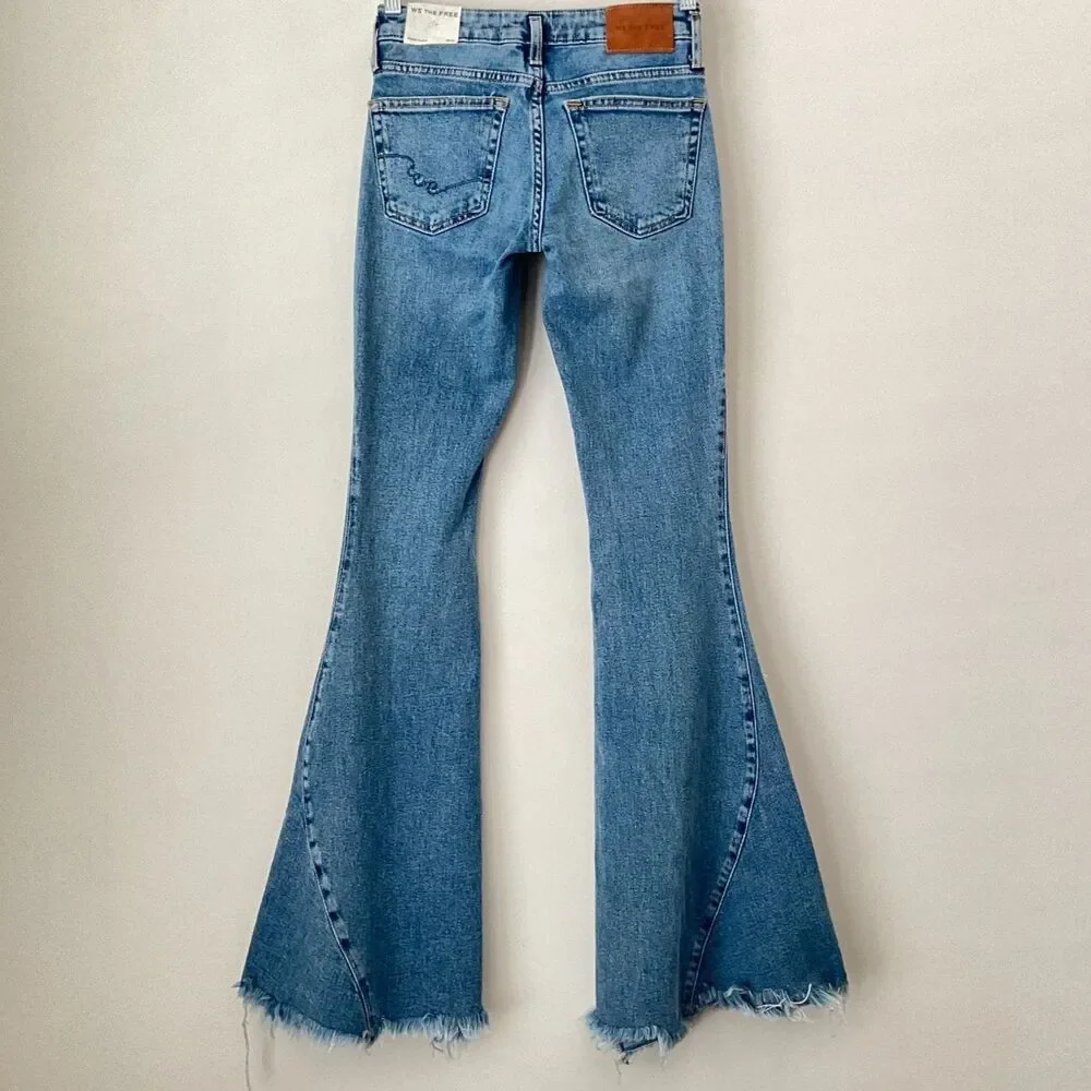 We The Free Emre Flare Frayed Hem Jeans Light Blue 24